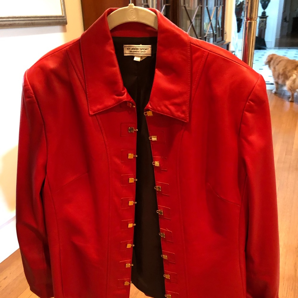 Red Leather Jacket w Gold Clasps